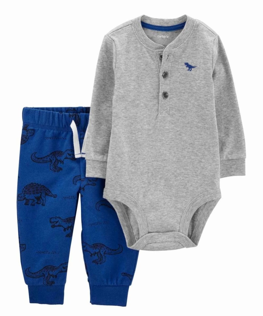 * | Deals Carter'S Gray Henley Bodysuit & Blue & Black Dinosaur Joggers Newborn & Infant