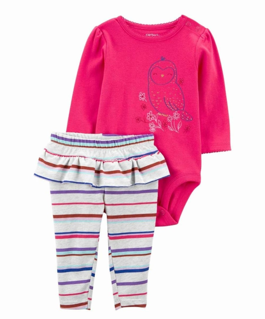 * | Cheap Carter'S Pink Owl Bodysuit & White & Blue Stripe Skirted Leggings Newborn & Infant