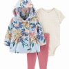 * | Promo Carter'S Light Blue & Yellow Floral Zip-Up Hoodie Set Newborn & Infant