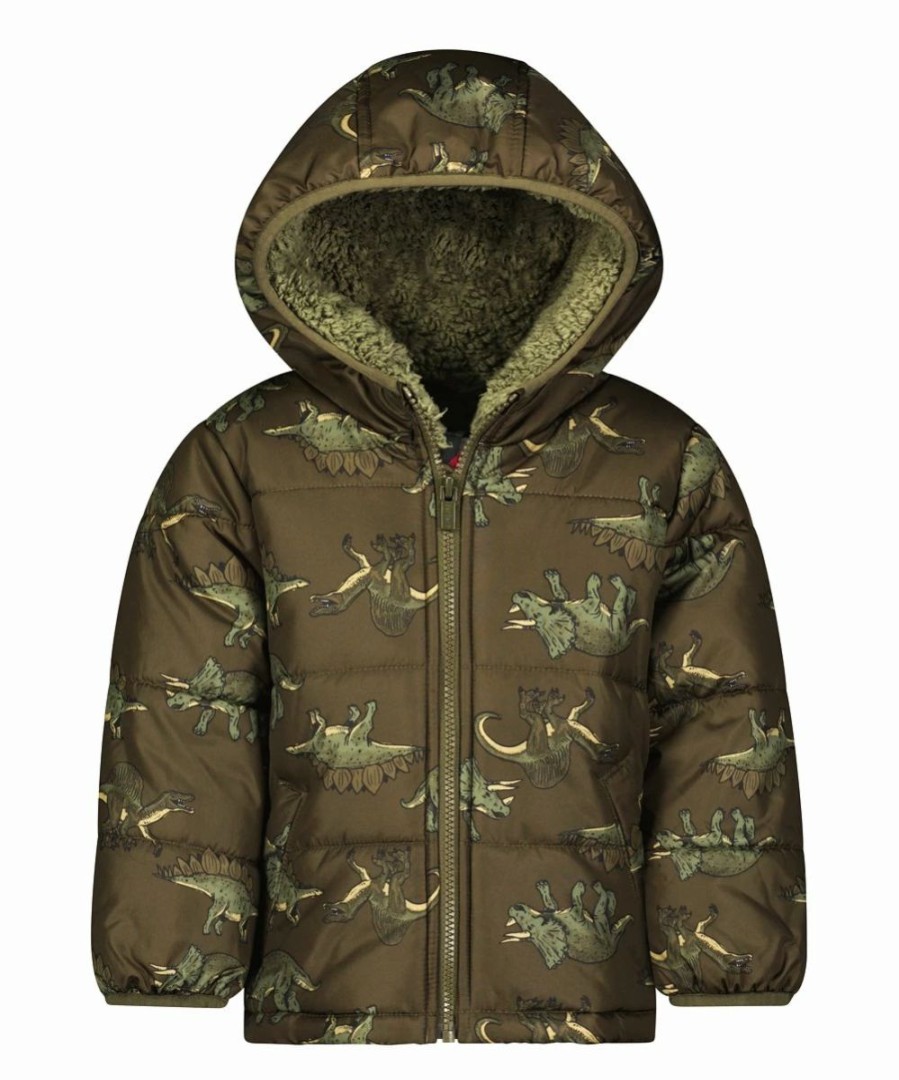 * | Flash Sale Carter'S Olive Dinosaur Hooded Puffer Coat Toddler