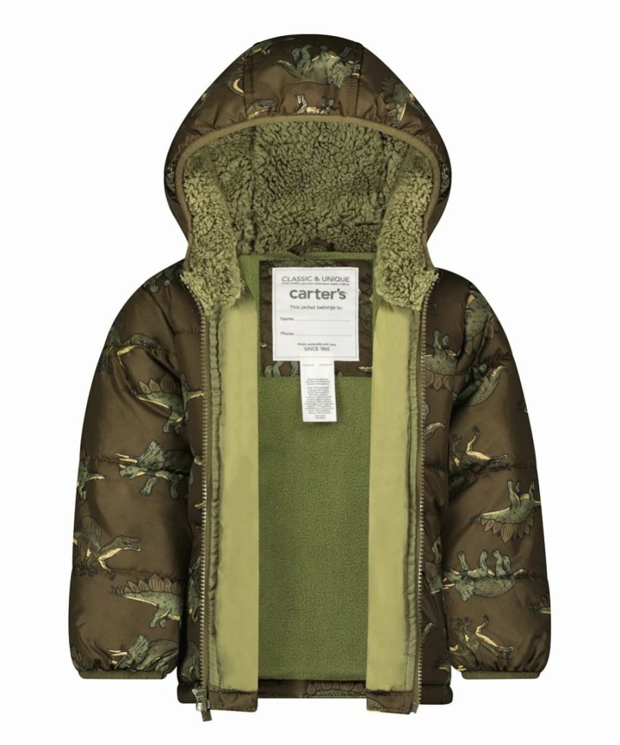 * | Flash Sale Carter'S Olive Dinosaur Hooded Puffer Coat Toddler