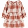 * | Deals Carter'S Brown & White Plaid Tiered-Skirt Button-Front A-Line Dress Infant