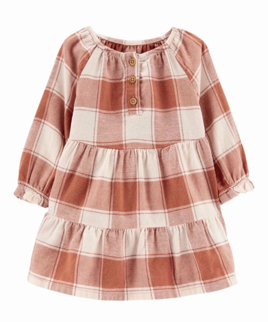 * | Deals Carter'S Brown & White Plaid Tiered-Skirt Button-Front A-Line Dress Infant