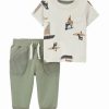 * | Brand New Carter'S Ivory Boaters Crewneck Tee & Green Drawstring Pants Newborn & Infant