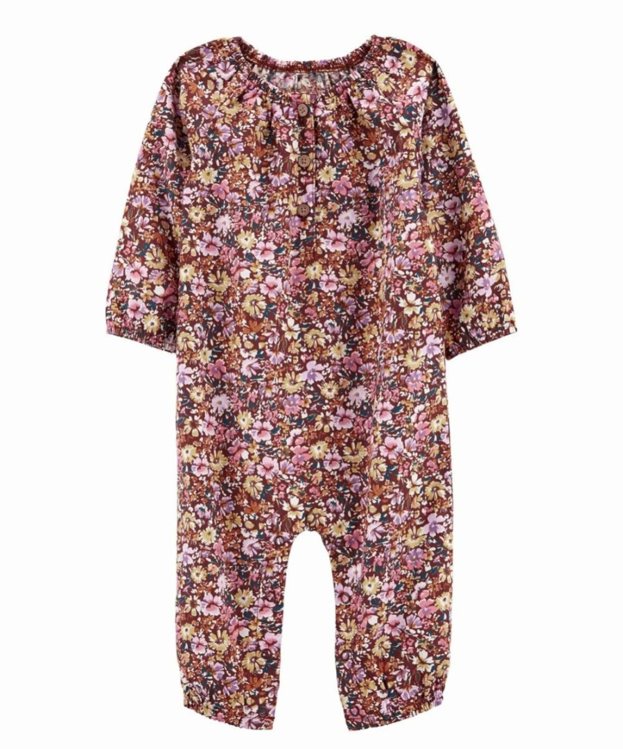 * | Flash Sale Carter'S Pink & Yellow Floral Button-Front Playsuit Infant