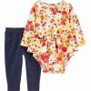 * | Cheapest Carter'S White & Yellow Floral Long-Sleeve Peplum Bodysuit & Navy Leggings Newborn