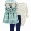 * | Top 10 Carter'S Green & White Geometric Hooded Peplum Vest Set Newborn & Infant