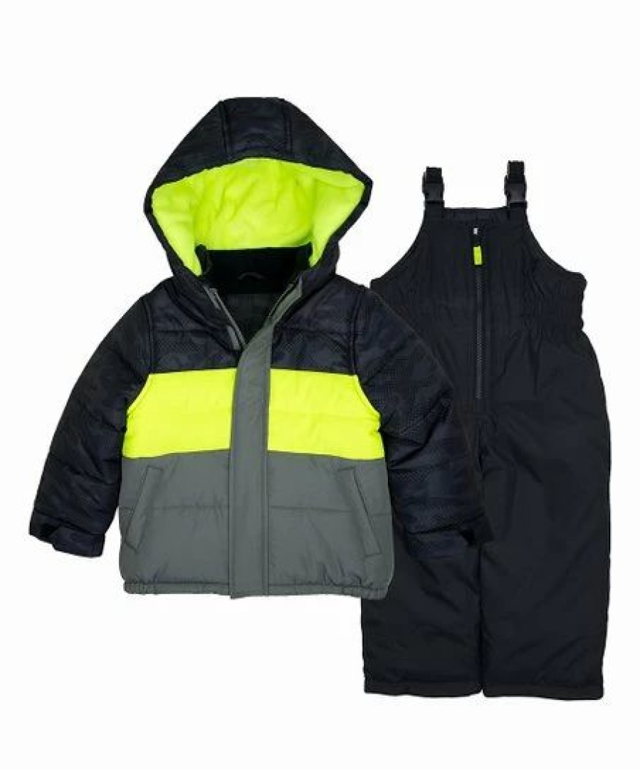 * | Hot Sale Carter'S Dark Gray & Yellow Color Block Puffer Coat & Bib Pants Toddler