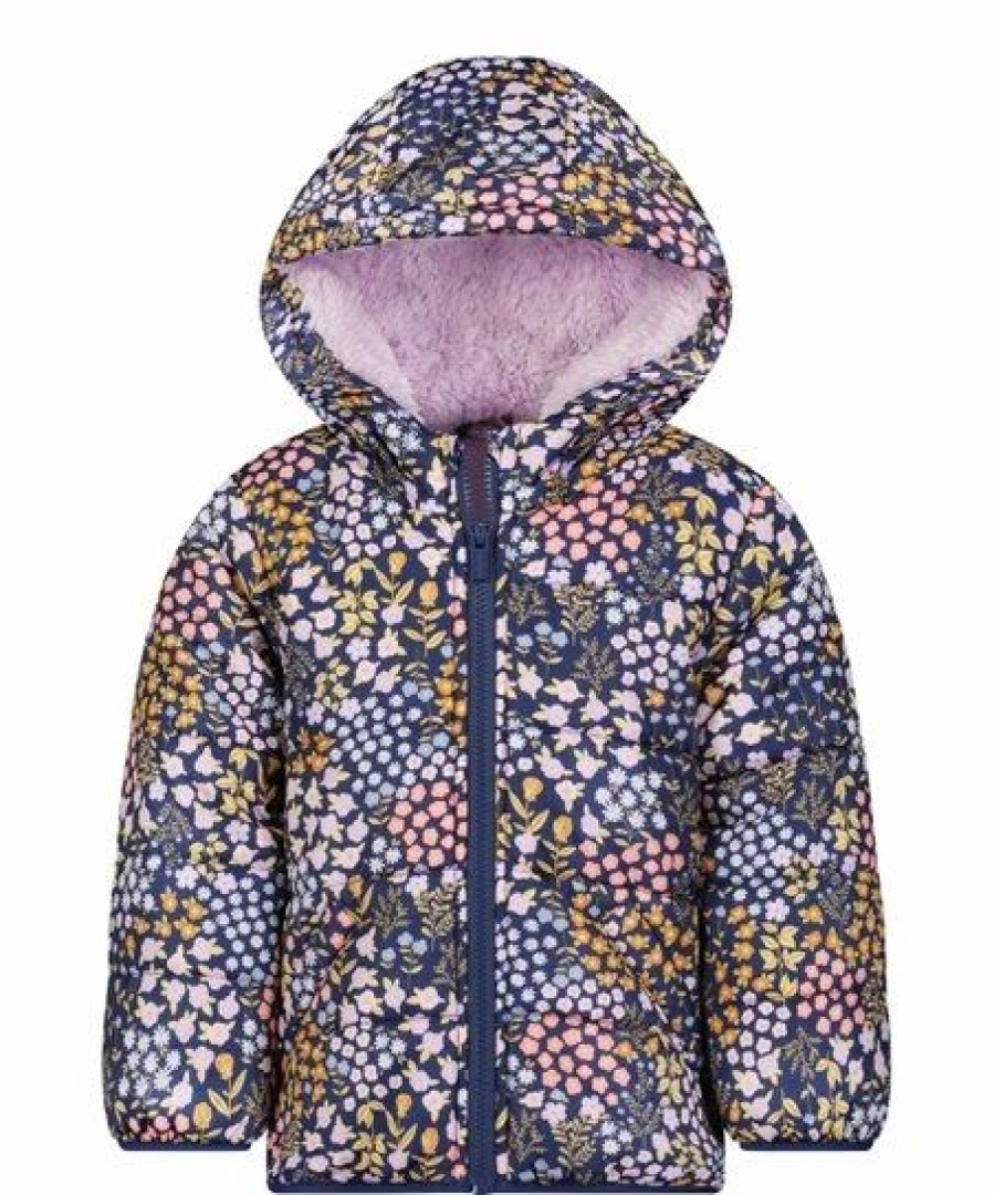 * | Best Pirce Carter'S Purple Ditsy Floral Hooded Puffer Coat Girls