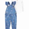 * | Deals Carter'S Blue Floral Chambray Ruffle Overalls & White Long-Sleeve Top Newborn & Infant