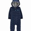 * | Hot Sale Carter'S Blue & Light Blue Stripe Fleece Ears Hooded Zip-Up Playsuit Infant