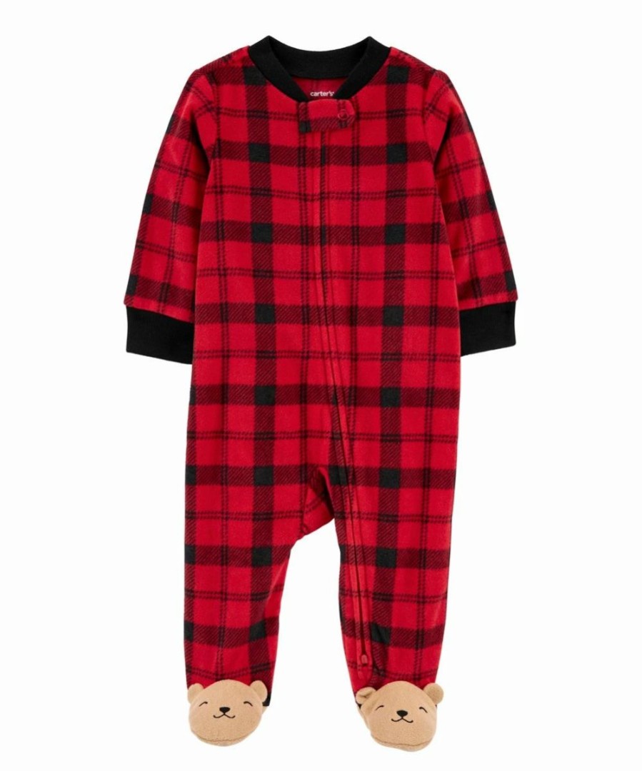 * | Best Reviews Of Carter'S Red & Black Plaid Bear-Foot Two-Way Zip Fleece Footie Newborn & Infant