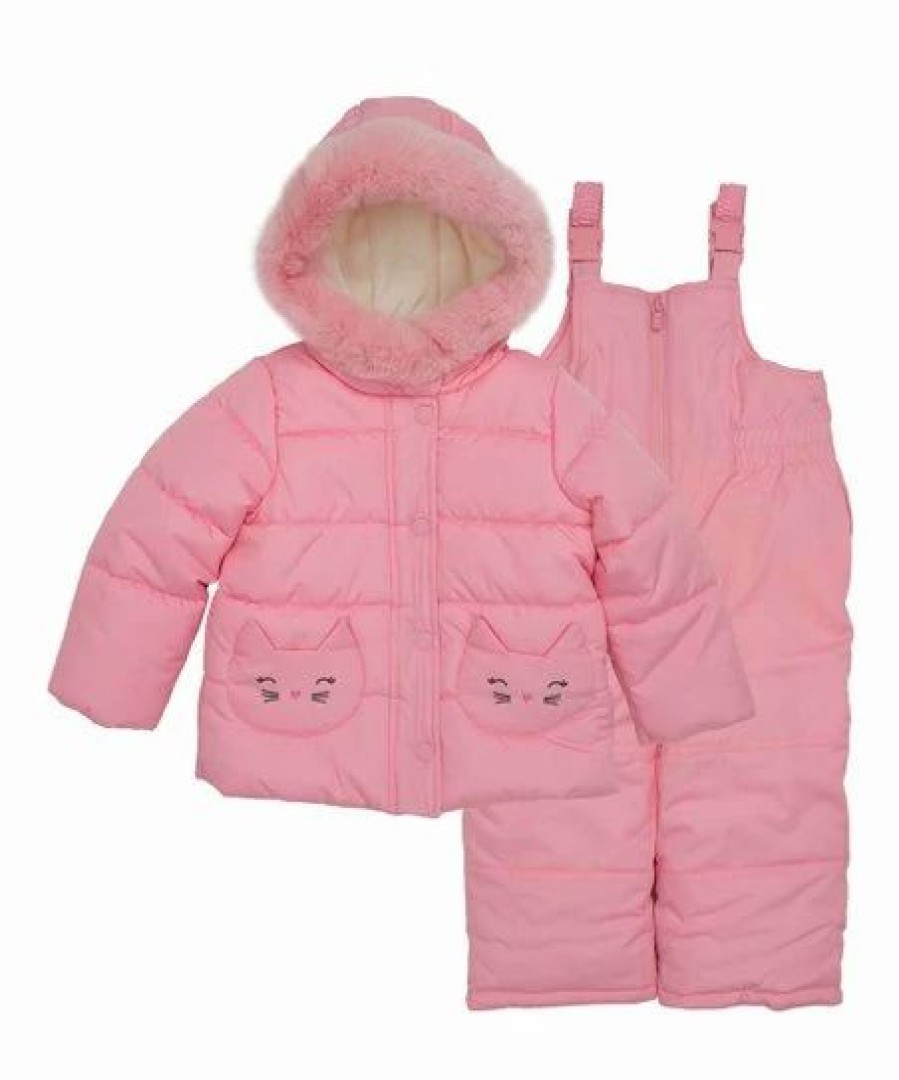 * | Budget Carter'S Light Pink Cat Hooded Puffer Coat & Light Pink Bib Pants Toddler & Girls