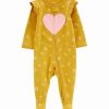 * | Wholesale Carter'S Mustard Yellow & Pink Heart Two-Way Zip Angel-Sleeve Footie Newborn & Infant