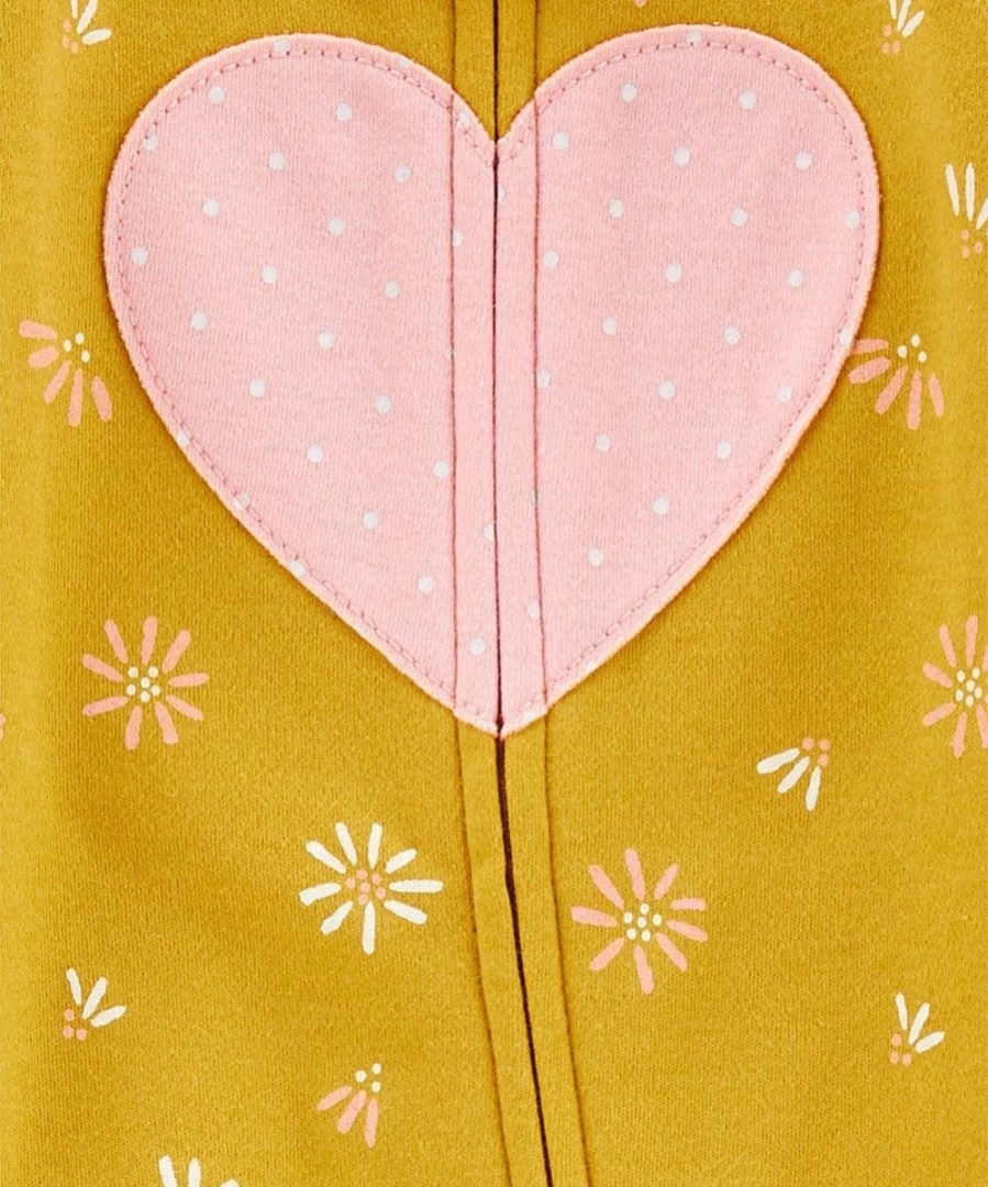 * | Wholesale Carter'S Mustard Yellow & Pink Heart Two-Way Zip Angel-Sleeve Footie Newborn & Infant