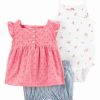 * | Budget Carter'S Pink Crochet Button-Front Flutter-Sleeve Top Set Infant