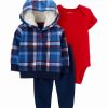 * | Wholesale Carter'S Blue & Red Plaid Hooded Jacket Set Newborn & Infant