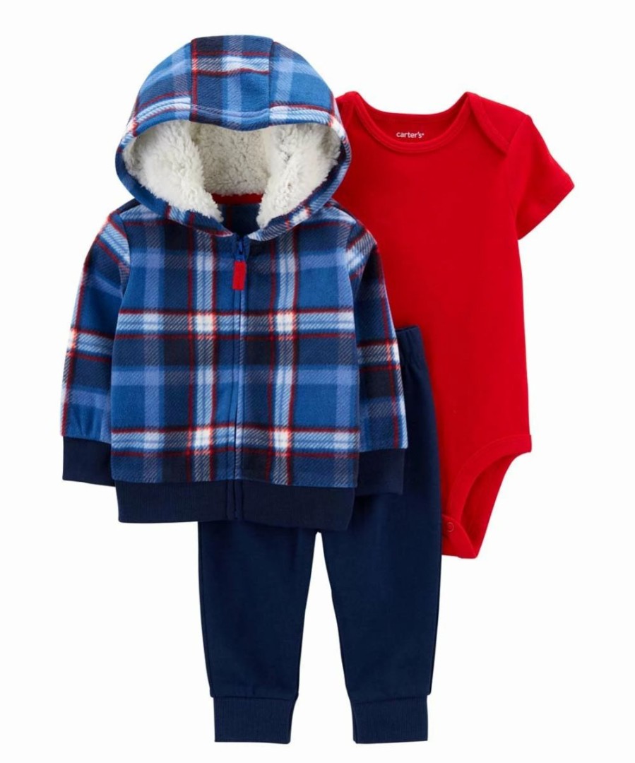 * | Wholesale Carter'S Blue & Red Plaid Hooded Jacket Set Newborn & Infant