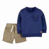 * | Wholesale Carter'S Blue Pocket Sweatshirt & Khaki Shorts Newborn & Infant