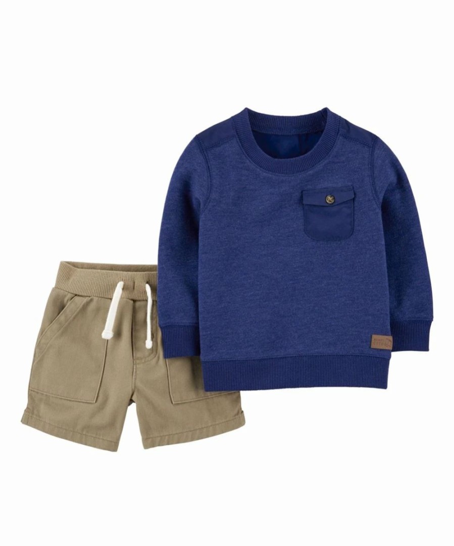 * | Wholesale Carter'S Blue Pocket Sweatshirt & Khaki Shorts Newborn & Infant