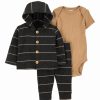 * | Brand New Carter'S Black & Khaki Hooded Button-Up Cardigan Set Newborn & Infant