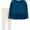 * | Promo Carter'S Blue & Yellow Star Peplum Top & Oatmeal Leggings Newborn & Infant