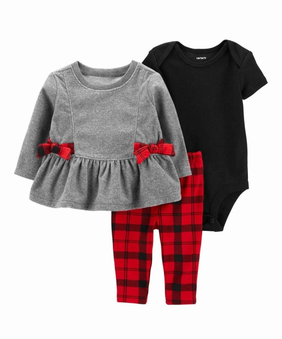 * | Coupon Carter'S Gray & Red Bow Peplum Top Set Newborn & Infant