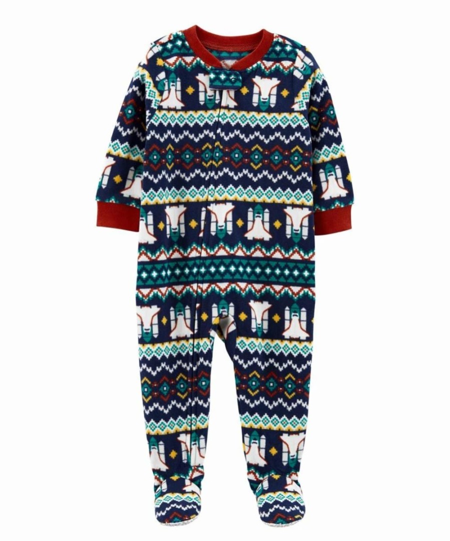 * | Deals Carter'S Navy Rocket Ship Stripe Long-Sleeve Footie Infant, Toddler & Boys