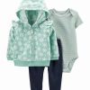 * | Best Sale Carter'S Green & White Snowflake Fleece Angel-Sleeve Jacket Set Newborn & Infant