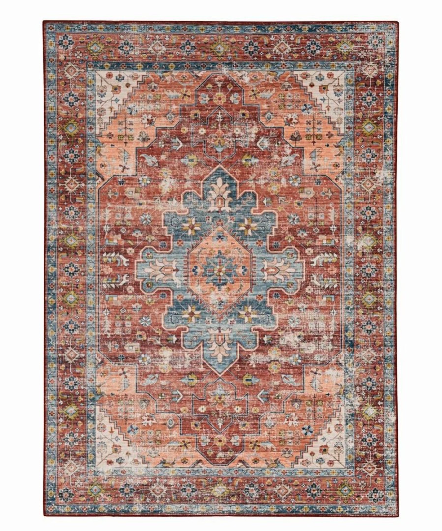 * | Budget Linon Home Rust & Ivory Damask Carter Washable Rug