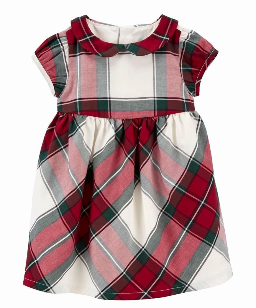 * | Hot Sale Carter'S Red Plaid Collared Cap-Sleeve Dress Infant