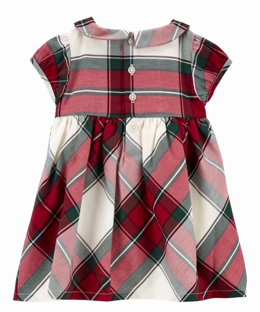 * | Hot Sale Carter'S Red Plaid Collared Cap-Sleeve Dress Infant