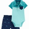 * | Best Sale Carter'S Blue Polo Bodysuit & Navy Shark Shorts Newborn