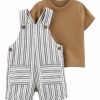 * | Best Sale Carter'S White & Gray Stripe Shortalls & Brown Tee Newborn & Infant