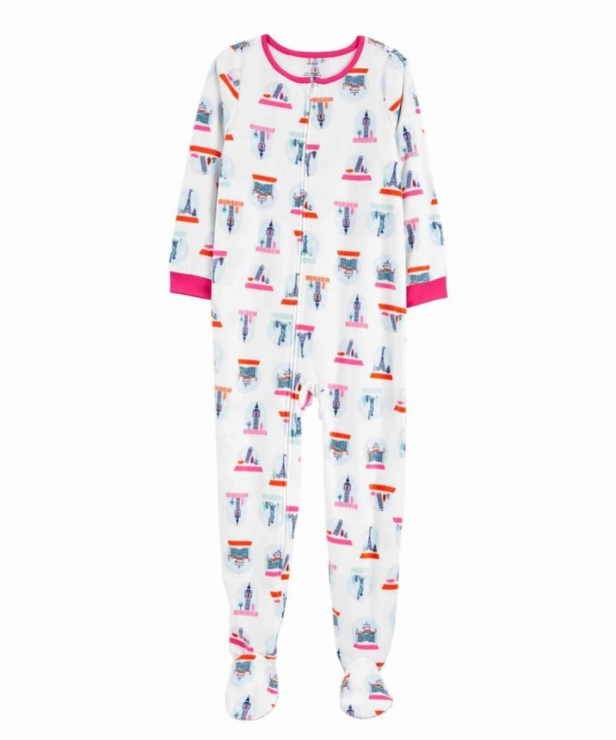 * | Best Deal Carter'S White & Pink Snow Globe Fleece Footie Girls