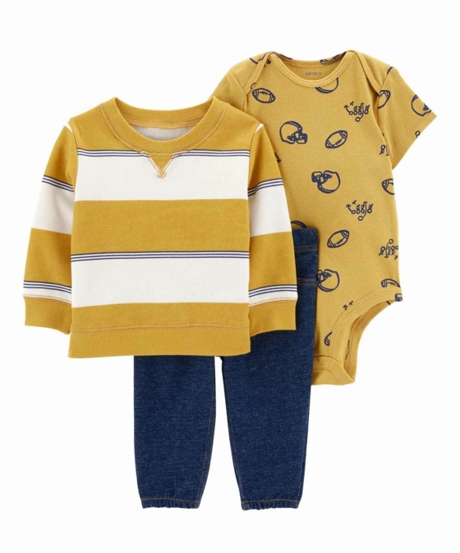 * | Outlet Carter'S White & Yellow Stripe Sweatshirt Set Newborn