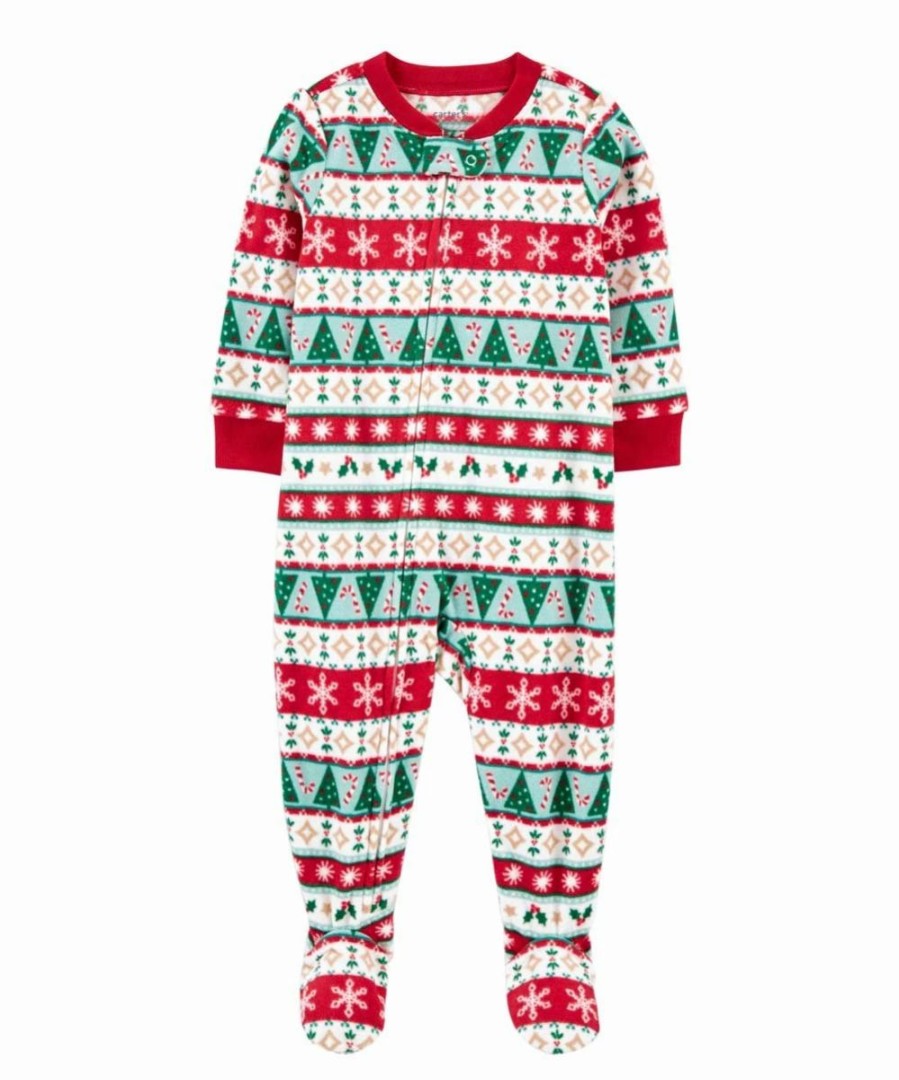 * | Brand New Carter'S Red & Green Holly Stripe Long-Sleeve Footie Infant