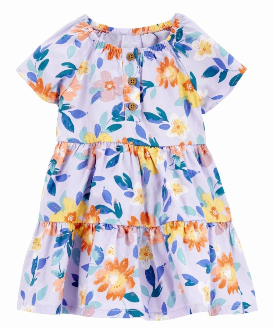 * | Budget Carter'S Orange & Blue Floral Tiered A-Line Dress & Diaper Cover Newborn & Infant