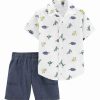 * | Deals Carter'S White Dinosaurs Button-Up & Navy Denim Shorts Infant