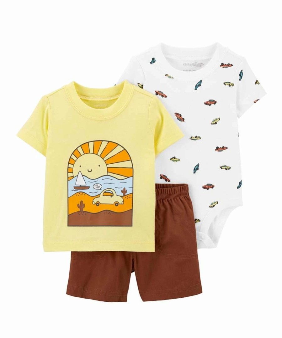 * | Wholesale Carter'S Yellow & Brown Beach Short-Sleeve Tee Set Newborn & Infant