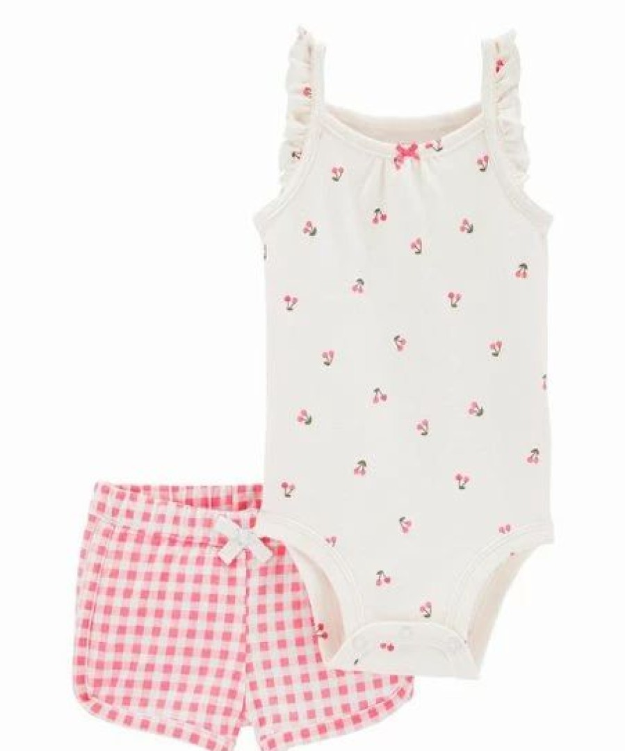 * | Brand New Carter'S Cream Cherry Bodysuit & Pink Gingham Shorts Newborn & Infant