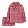 * | Discount Carter'S Pink & White Windowpane Button-Up Fleece Pajama Set Girls