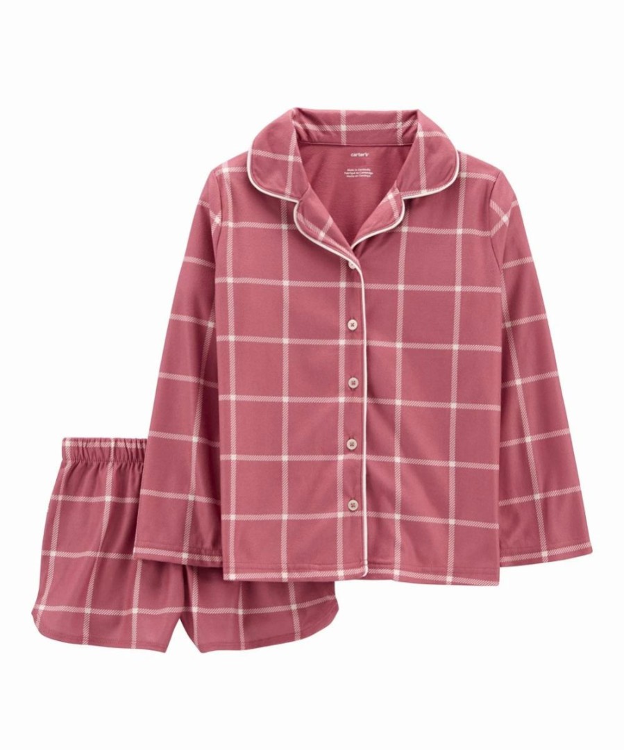 * | Discount Carter'S Pink & White Windowpane Button-Up Fleece Pajama Set Girls