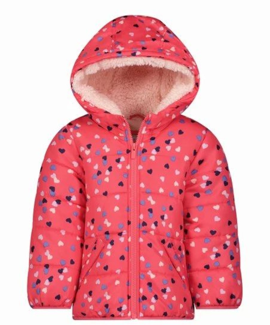 * | Brand New Carter'S Pink & Navy Bow Heart Hooded Puffer Coat Girls