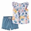 * | Discount Carter'S Orange Floral Ruffle-Accent Top & Blue Chambray Shorts Newborn & Infant