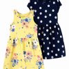 * | Cheapest Carter'S Yellow Floral & Blue Polka Dot A-Line Dress Set Toddler