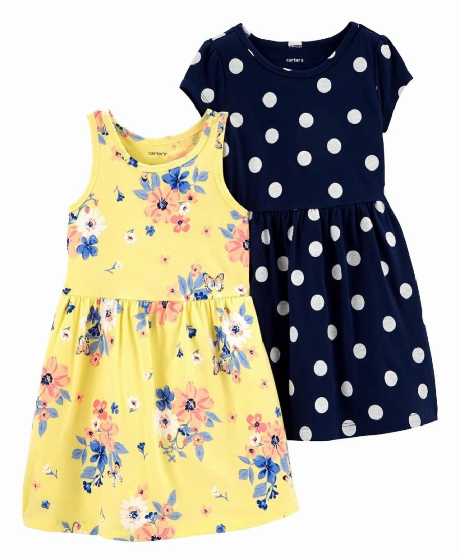 * | Cheapest Carter'S Yellow Floral & Blue Polka Dot A-Line Dress Set Toddler