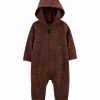 * | Budget Carter'S Brown Bear Fleece Hooded Zip-Up Playsuit Newborn & Infant