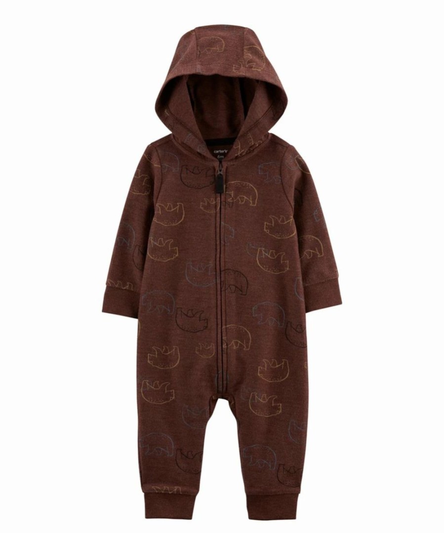 * | Budget Carter'S Brown Bear Fleece Hooded Zip-Up Playsuit Newborn & Infant