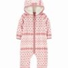 * | Outlet Carter'S Pink Fair Isle Hooded Zip-Up Jumpsuit Infant